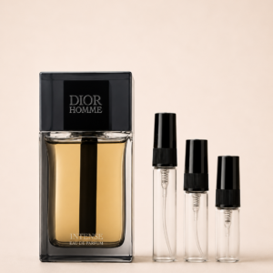 Dior Homme Intense -pullo ja 2, 3 ja 5 ml tuoksunäytteet