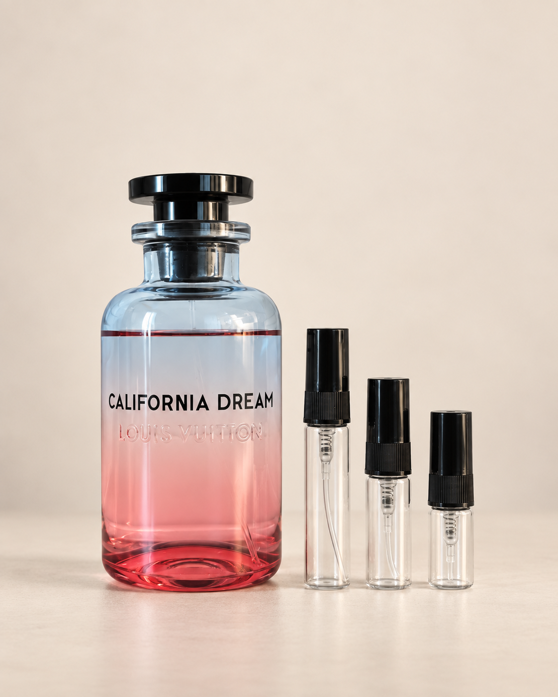 Louis Vuitton California Dream -pullo ja 2, 3 ja 5 ml tuoksunäytteet